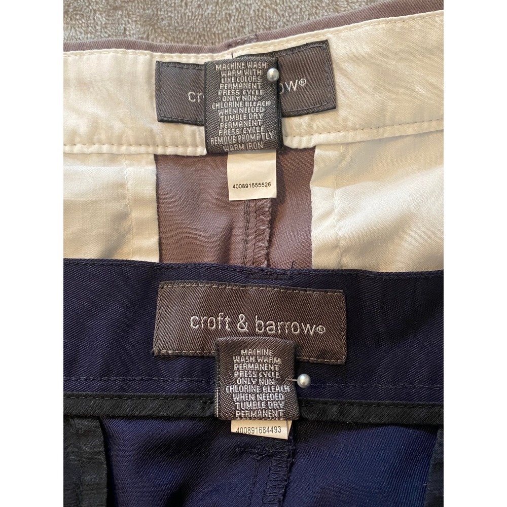 Croft & Barrow Shorts Lot/2 Sz 34 Taupe Navy Chino Pleated Cotton Poly Preppy - Picture 8 of 11
